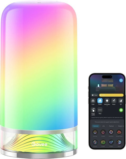 Govee RGBICWW LED-Tischlampe H6022 in Silber, dimmbar mit Timer, WiFi und Bluetooth, Multicolour Akzentlicht für Wohnzimmer und Schlafzimmer - Bild 1