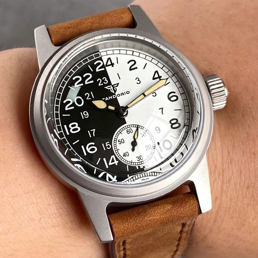 Tandorio Armbanduhr, Militär-Sportuhr, Edelstahl, 36 mm, Herren, Schwarz-weißes Zifferblatt, Saphirglas, 10 ATM - Bild 2