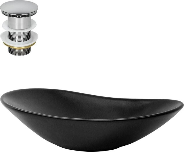 ML-Design Waschbecken aus Keramik in Schwarz Matt, oval, Aufsatzwaschbecken mit Ablaufgarnitur, B/T/H: 63 x 36 x 15,5 cm - Bild 1