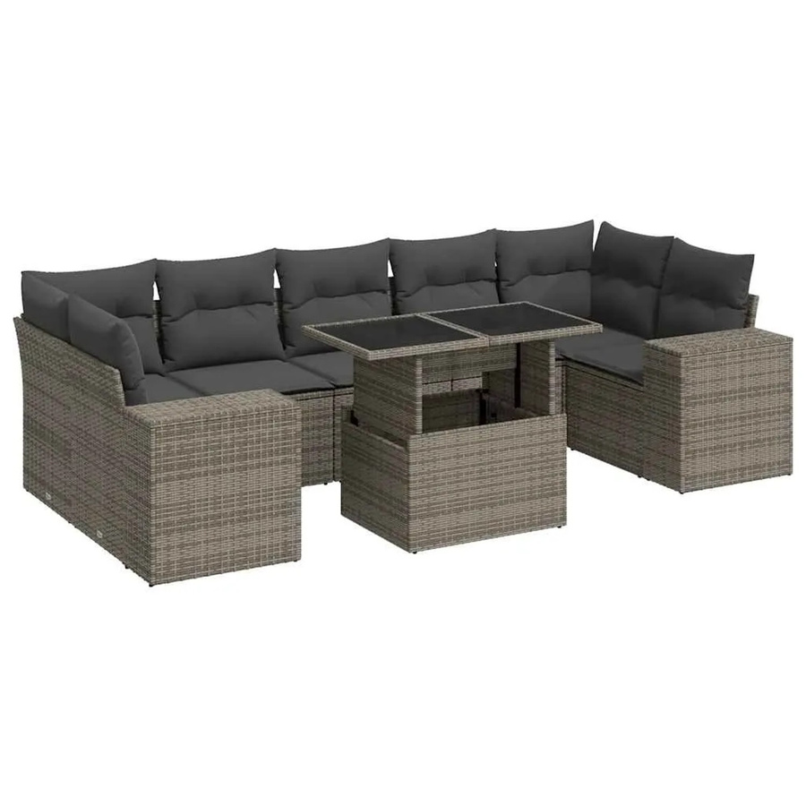 vidaXL 8-teilige Garten-Sofagarnitur aus Poly-Rattan in Grau mit Kissen aus Polyester - Bild 2