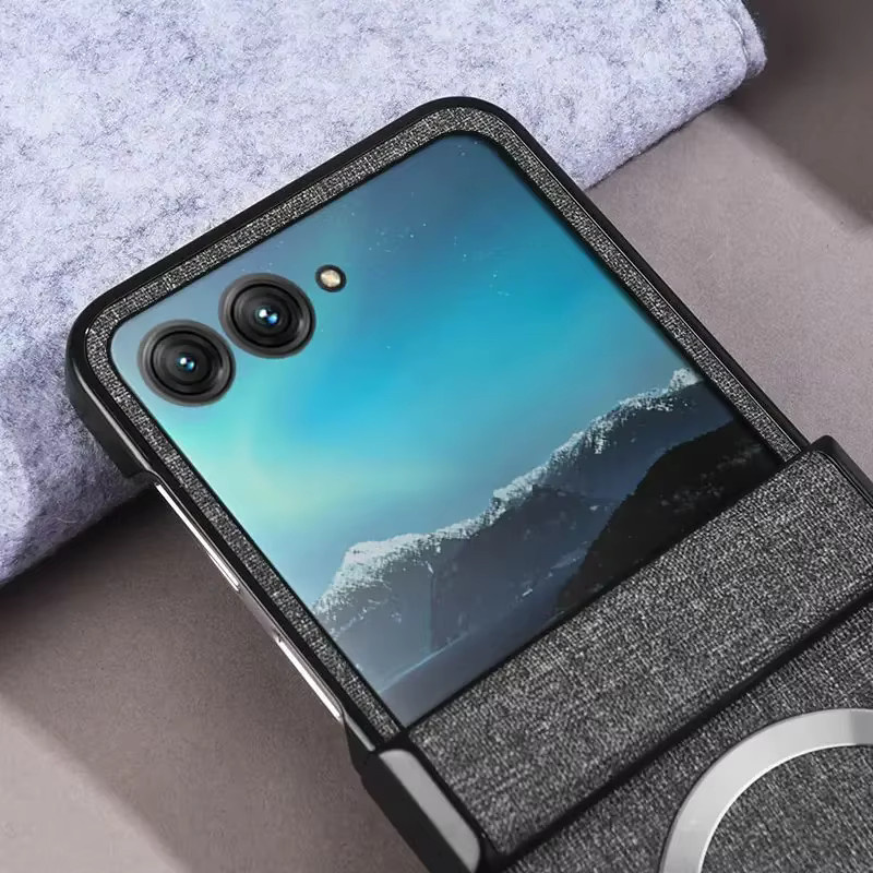 Luxuriöse Slim Magnet Hülle aus gewebtem Leder für Motorola Moto Razr mit Scharnierschutz in Blau - Bild 3