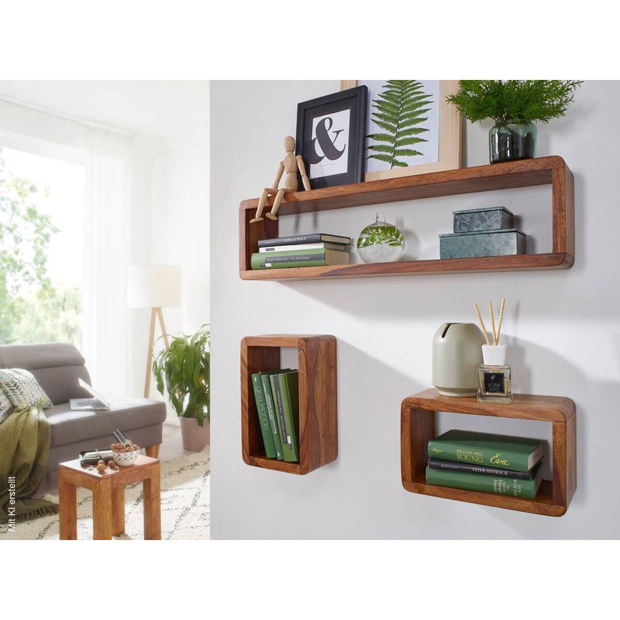 Wohnling Wandregal Cube aus Holz in Braun und Beige, Rustikaler Stil, B/T/H: 80 x 20 x 15 cm - Bild 4