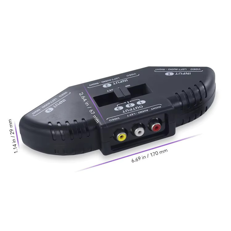 BSN 3-Wege Audio Video AV RCA Schalter Box Splitter mit RCA Kabel in Schwarz - Bild 3