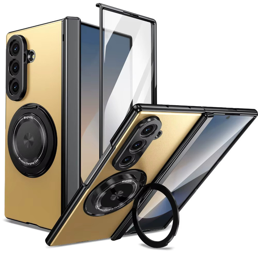 MagSafe Magnetische 360 Grad Vollbild Schutzhülle für Samsung Galaxy Z Fold 5G mit Ringhalter in Green und Gold - Bild 1