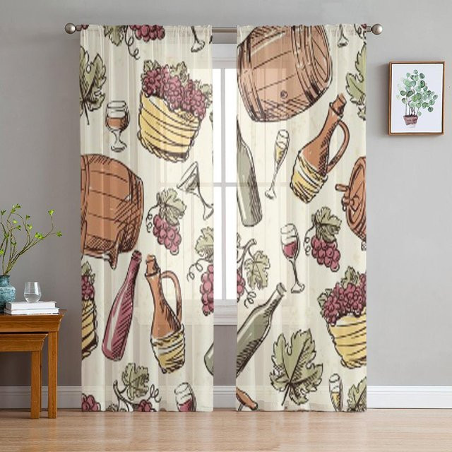 Weinlese Transparente Tüll-Vorhänge aus Chiffon und Viskose, Farbe: Weiß/Transparent, B: 135 cm, H: 114 cm - Bild 1