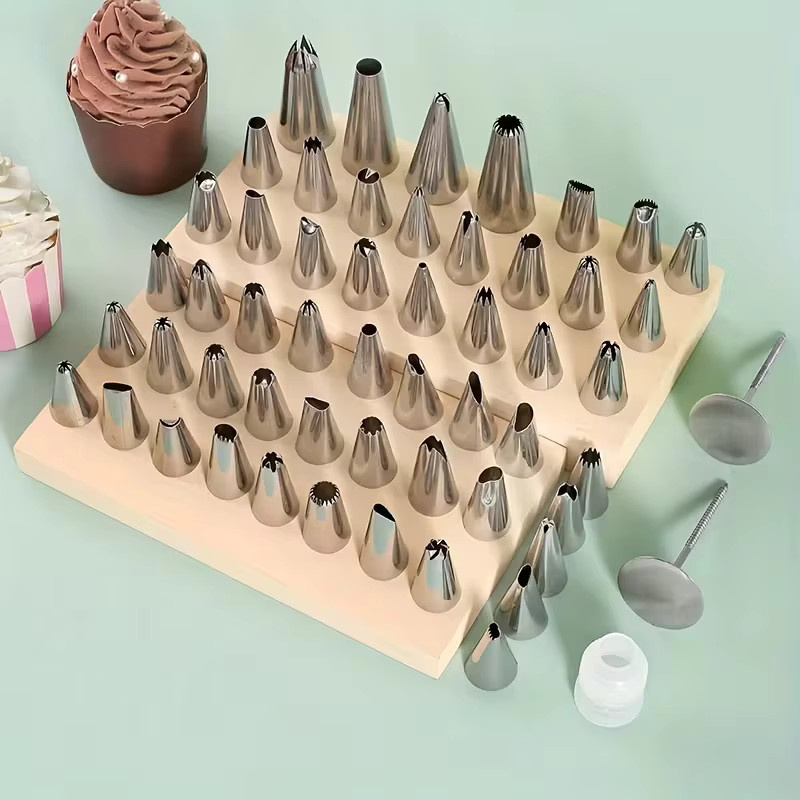 XMSJ 55-teiliges Spritzspitzen-Set aus Edelstahl in Silber mit Aufbewahrungsbox für die Kuchendekoration - Bild 3