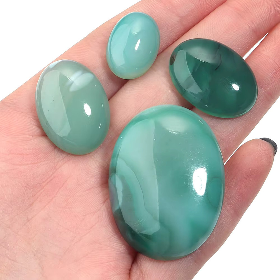 lingsai Achat Perlen, Oval Cabochon, Grün Gestreift - Bild 3