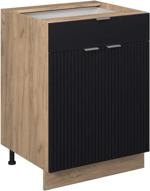 Vicco Küchenunterschrank Fame-Line Eiche Schwarz Gestreift mit Arbeitsplatte Marmor-Weiß B: 60 cm, H: 82 cm, T: 29,53 cm - Bild 2