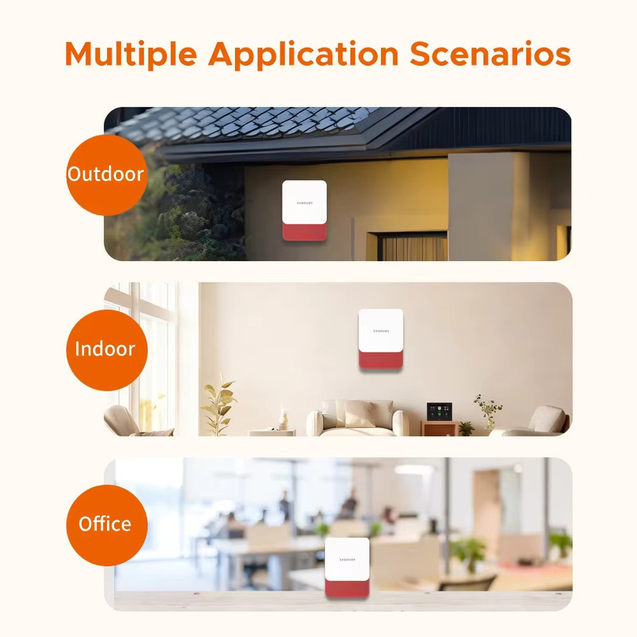 Staniot Kabellose Wasserdichte Sirene für Smart Home Sicherheitssysteme, 433MHz Einbruchalarm mit 115dB Hochdezibel, in Weiß oder Rot - Bild 4