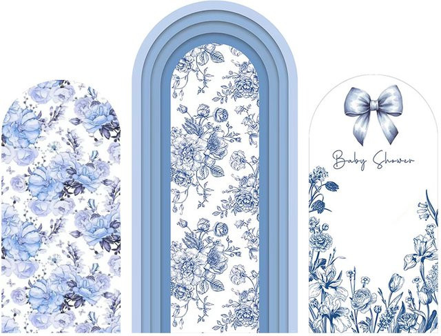 Mehofond Wandhintergrund Chiara mit blauem Blumen- und Schleifenmuster für Kindergeburtstage und Babypartys - Bild 1