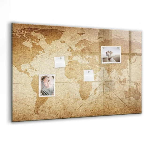 Tulup Magnettafel aus Glas mit Vintage Weltkarte in Schwarz und Braun, B/H: 90 x 60 cm - Bild 1
