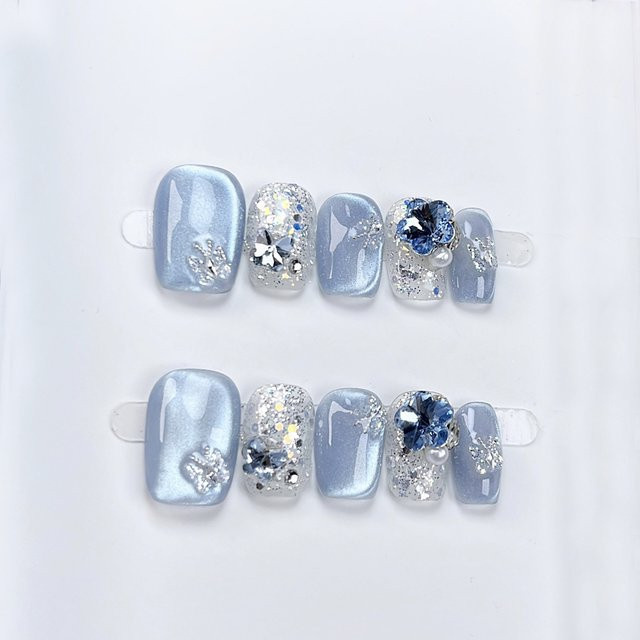 Stylebon Künstliche Nägel, blauer Schmetterling, quadratisch, glänzend, Damen - Bild 1