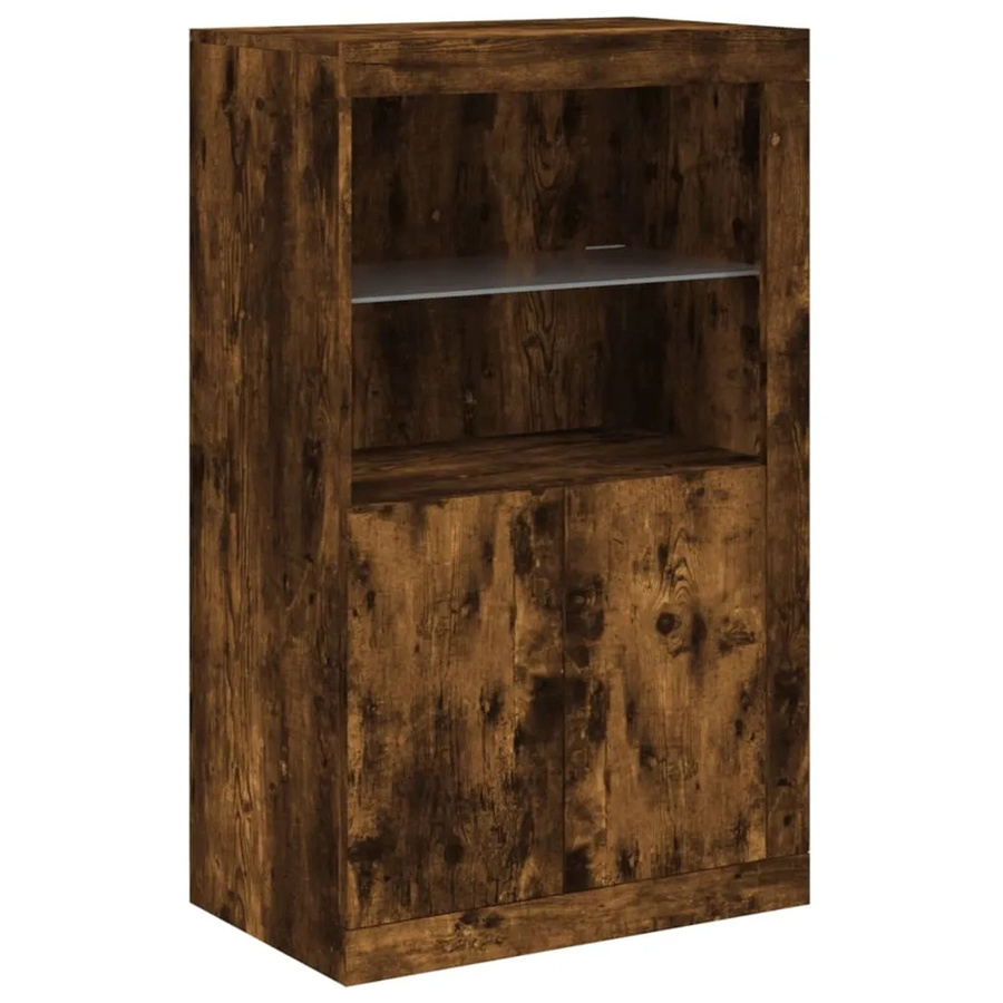 vidaXL Beistellschrank aus Holzwerkstoff in Räuchereiche mit LED-Beleuchtung und Glas, B/T/H: 76,0 x 37,0 x 100,0 cm - Bild 2