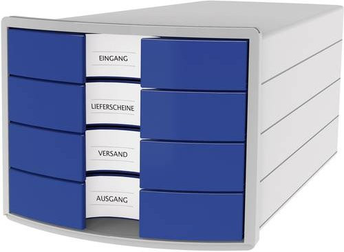 HAN Schubladenbox Impuls 2.0 geschlossen, 4 Schubladen, Format DIN A4, grau/blau - Bild 1