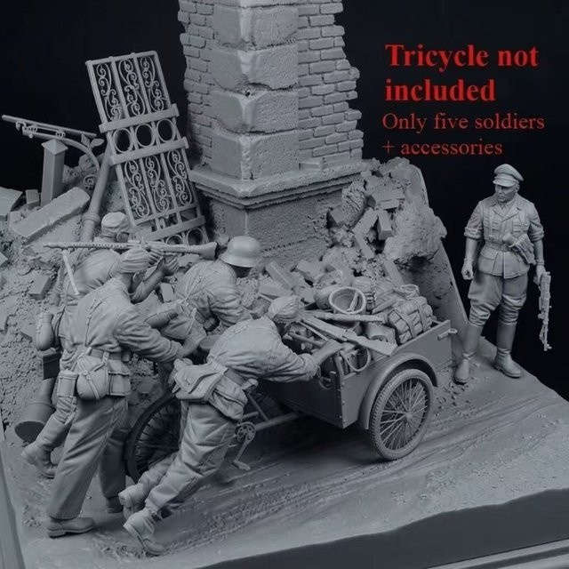 LISM Harzfiguren-Montagemodellbausatz, 5 Soldaten und Zubehör, 1/35 - Bild 1