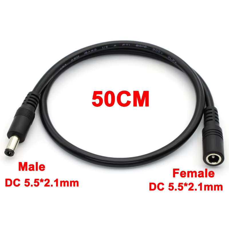 JCD DC 12V Stromverlängerungskabel mit Stecker 5,5 x 2,1 mm auf Buchse, 18 AWG, 10 A, Schwarz, Länge: 50 cm - Bild 2