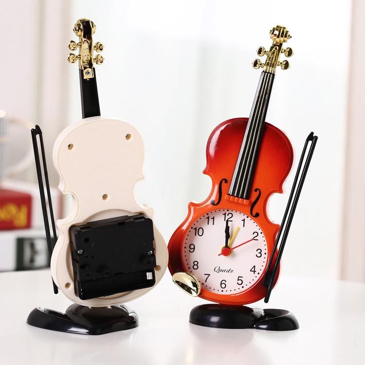 Kreative Schreibtischuhr Violine mit Wecker in Rot und Weiß aus Kunststoff, Breite: 21,6 cm, Höhe: 8,0 cm, Tiefe: 8,0 cm - Bild 2