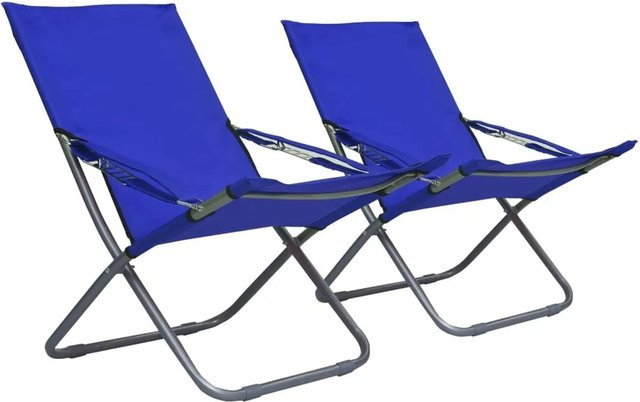 vidaXL Set 2 Klappbare Strandstühle aus Stoff in Blau mit verstellbarer Kopfstütze und pulverbeschichtetem Stahlgestell - Bild 1