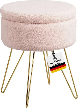 Albatros Hocker CANNES in Rosa mit Sherpa-Bezug und goldenem Metallgestell