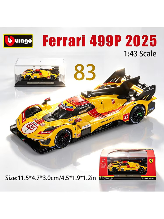 Bburago Ferrari 499P Nr. 83 WEC 24h Le Mans Hypercar 2025, Rennwagen-Modell, 1:43, ab 14 Jahren - Bild 6