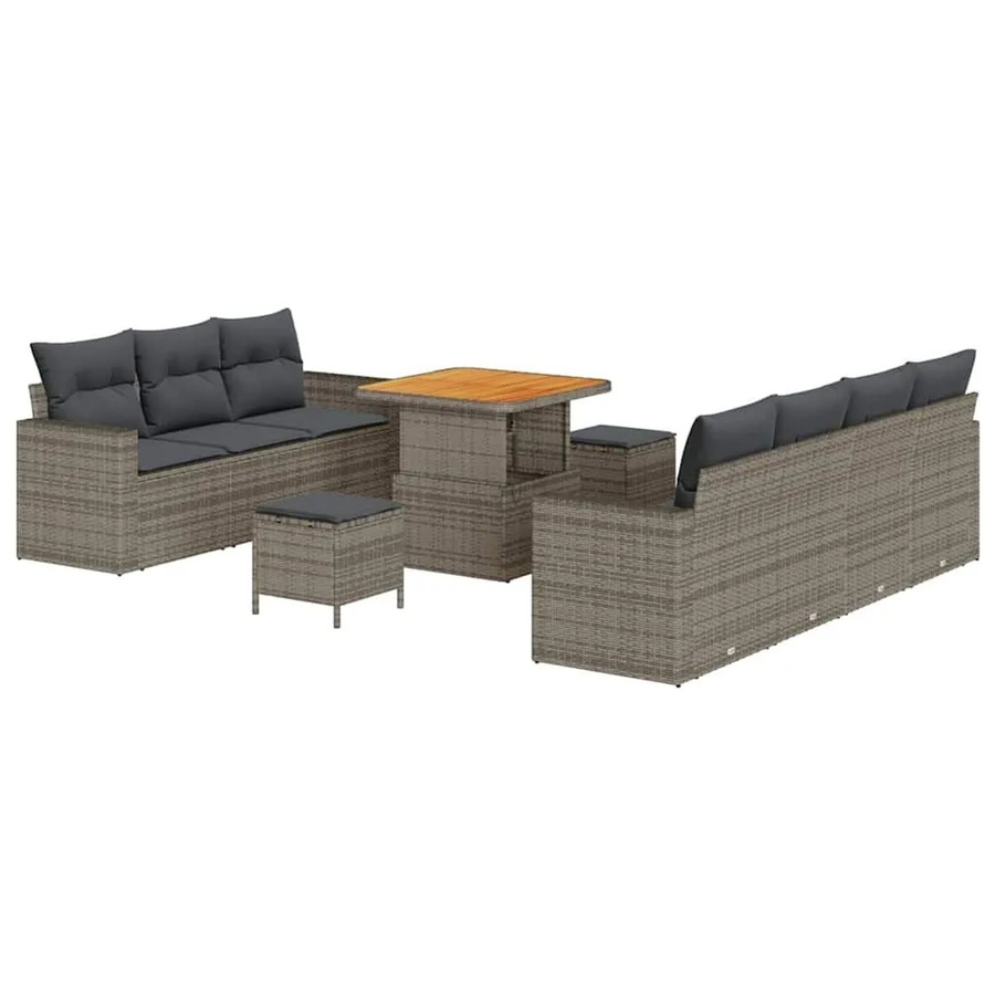 vidaXL Garten-Sofa-Set aus Poly-Rattan in Grau mit 10-teiligem Set, Kissen und Stauraumfunktion - Bild 2