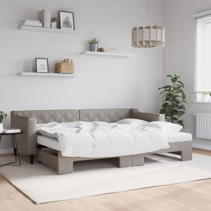 Ausziehbares Funktionsbett vidaxl mit Matratze in Taupe meliert aus Stoff und Metall, B/T/H: 200 x 80 x 67 cm - Bild 1
