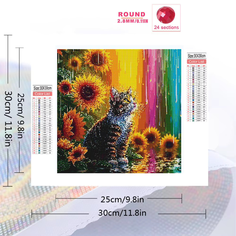 EverShine Diamant-Gemälde mit Katzen-Motiv und Sonnenblumen für Erwachsene, Diamant-Mosaik in Multicolour, B/H: 20 x 20 cm - Bild 2