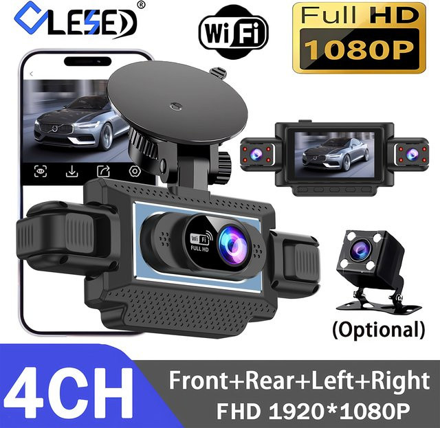 OLESED 4-Kanal Auto DVR Dashcam mit WLAN und 4 Full HD 1080P Kameras, Videorekorder mit Nachtsicht und 24H Parküberwachung, Schwarz - Bild 1