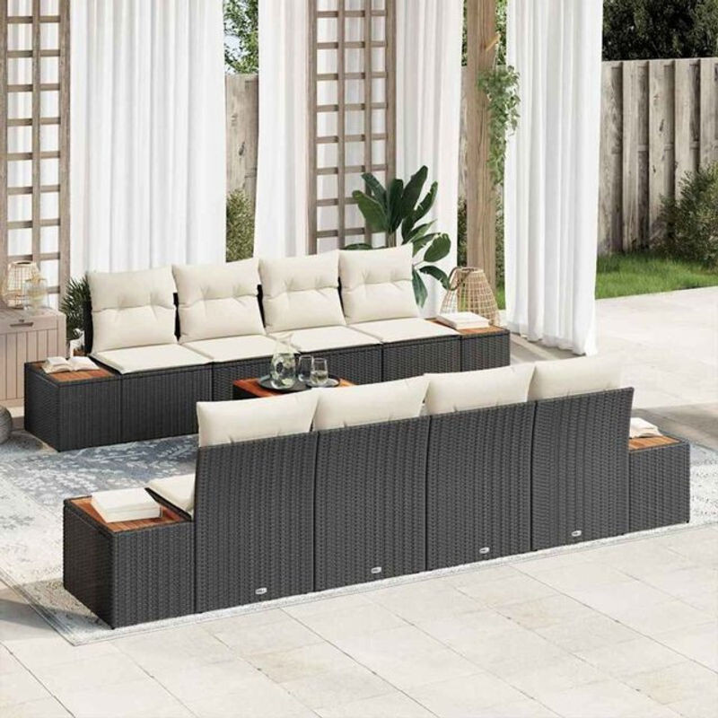 Vidaxl Garten-Sofa-Set aus Poly-Rattan mit 9 Kissen in Schwarz - Bild 1