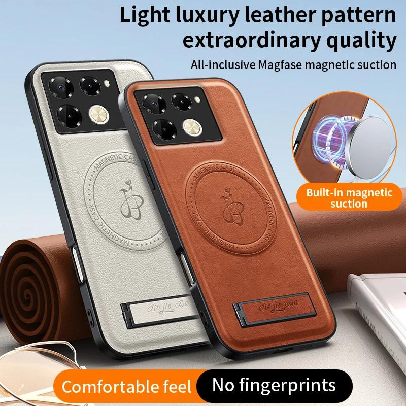 Leder Stand Hülle für Infinix Note 40 Pro Plus Note 40 Hot 40i Magnetische Stoßfeste Abdeckung in Braun - Bild 3