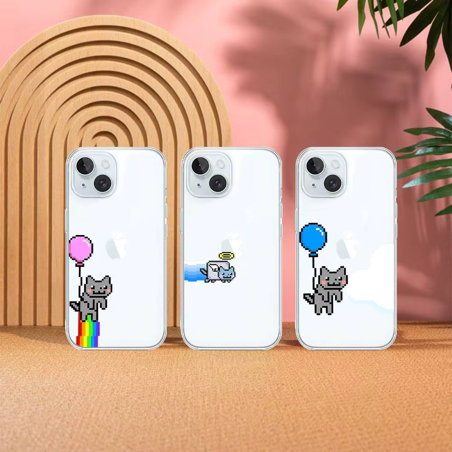 Niedliche N-Nyan Katzen-Handyhülle für Apple iPhone kompatibel mit iPhone 17 16 15 14 13 12 11 Pro Max Plus SE 2020 in Transparent - Bild 3