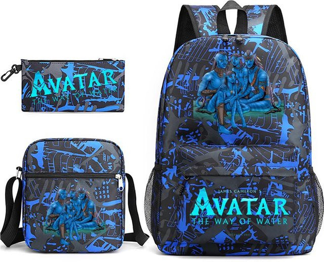 3-teiliges Schulrucksack-Set aus Oxford-Stoff in Blau mit Schultasche, Schultergurt und Federmäppchen - Bild 1