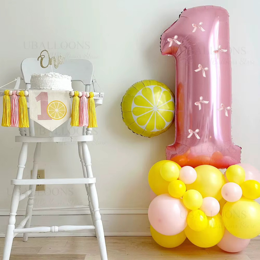 Rosa Zahlen-Folienballons mit Schleife für Geburtstags- und Babyparty-Dekoration, Höhe: 81,28 cm - Bild 1
