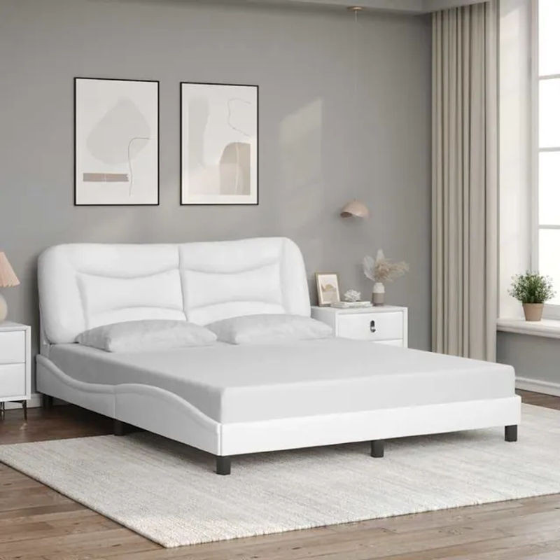 Vidaxl Polsterbett mit Kopfteil in Weiß aus Kunstleder, B/T/H: 160 x 200 cm - Bild 1
