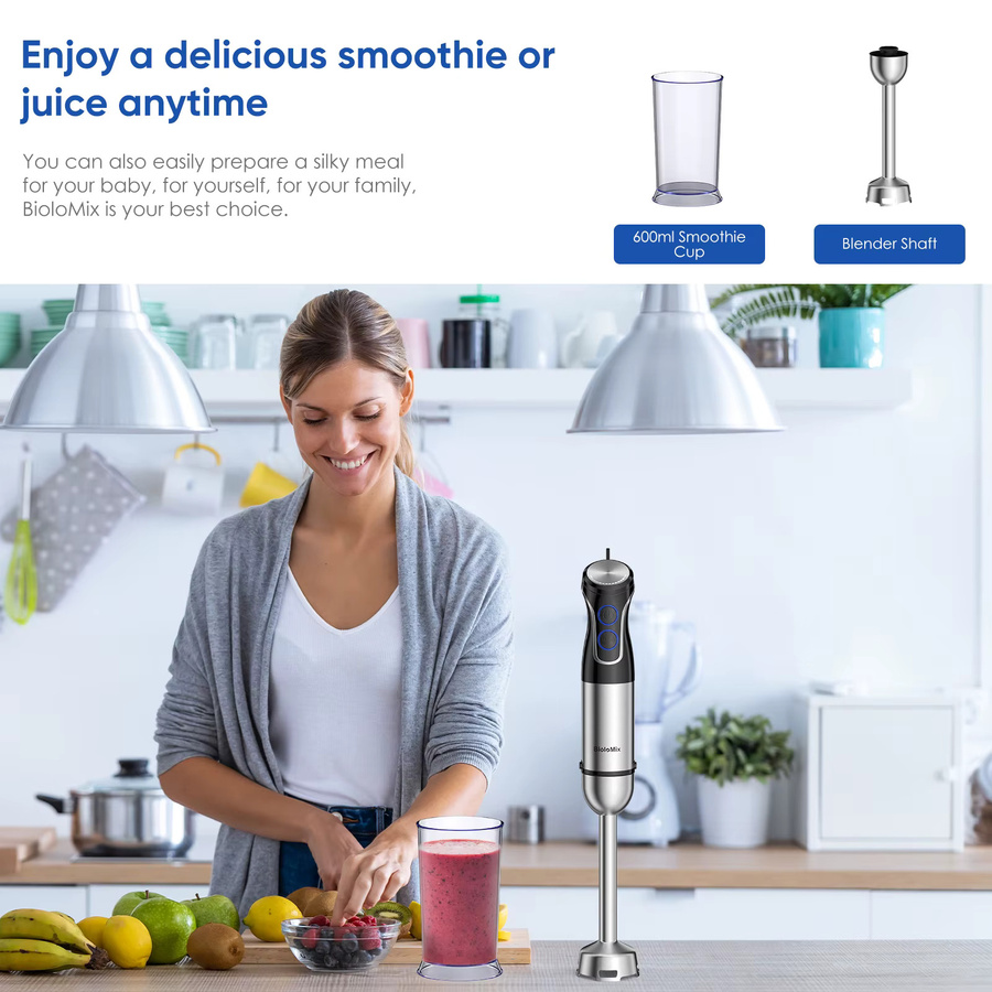 BioloMix 5-in-1 Stabmixer mit 1500W in Weiß und Silber mit Edelstahlklingen - Bild 2