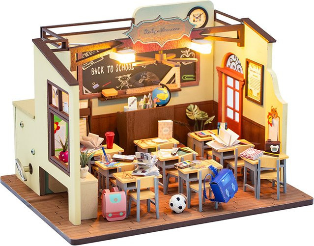 Battoom Miniatur-Klassenzimmer-Modell, Puppenhaus, 3D-Holzpuzzle - Bild 1