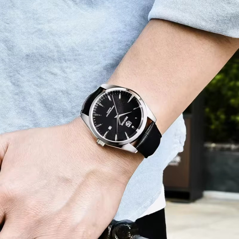 Benyar Armbanduhr, Quarz, Leder, Edelstahl, Schwarz, Herren - Bild 4