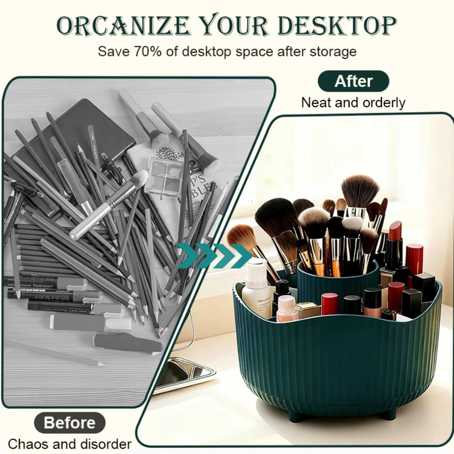 RUNTOIN 360 Grad drehbare Make-up-Aufbewahrungsbox in Grün aus Kunststoff als Kosmetikorganizer für Pinsel, Lippenstift und Schmuck - Bild 4