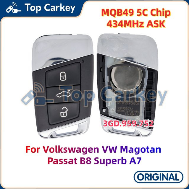 TopCarkey Original Smart Fernbedienung Schlüssel GD959752 B in Schwarz für VW Magotan B8 Passat CC Arteon Variante mit MQB49 5C Chip 434MHz - Bild 1