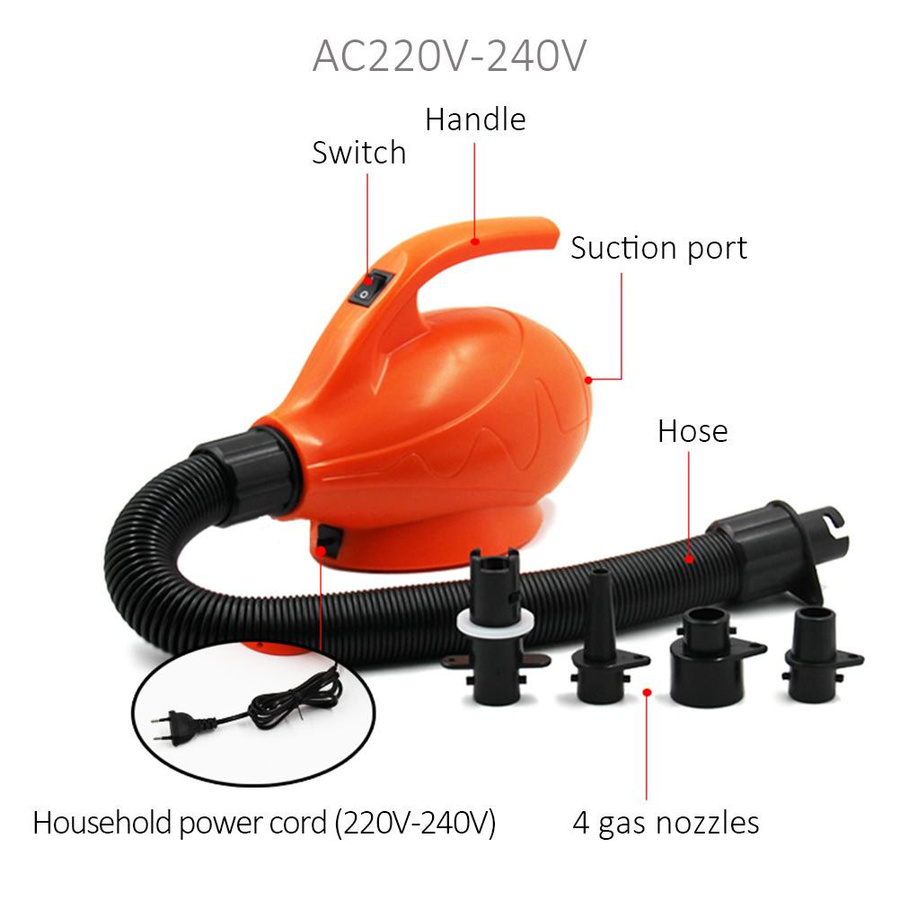 Wosawe Elektrische AC Luftpumpe für Luftmatratzen und Poolspielzeug in Rot und Orange mit 4 Aufsatzdüsen - Bild 3