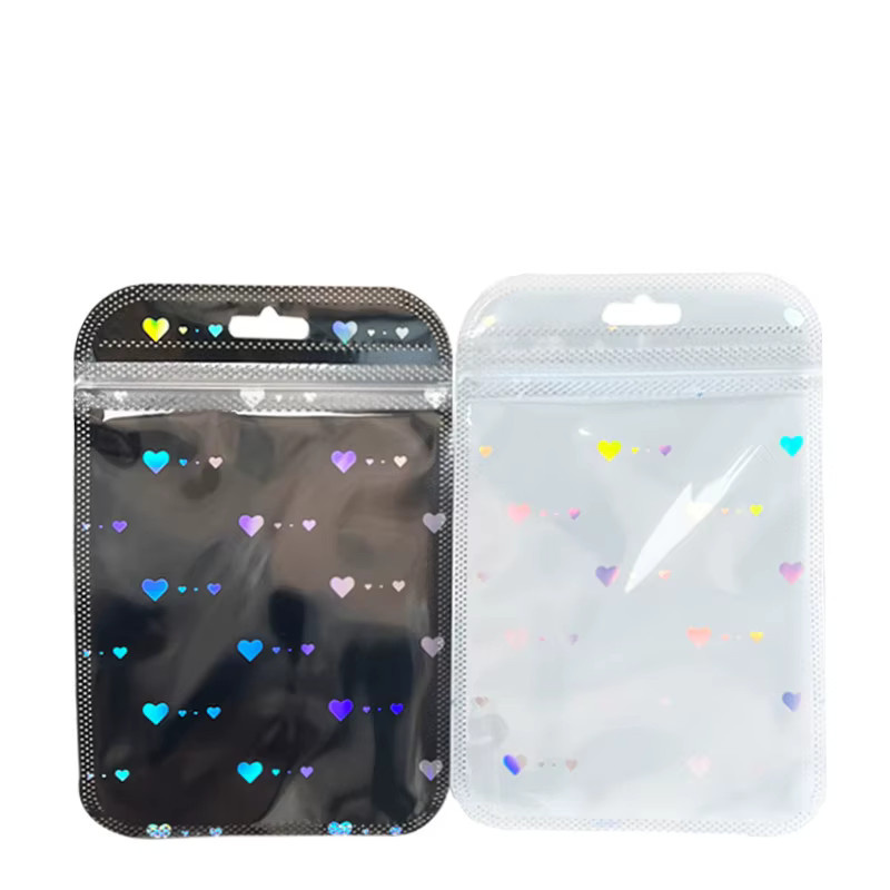 50 Stück Laser Herz Zipper Schmuckbeutel in Schwarz und Weiß für Perlen und kleine Verpackungen - Bild 2