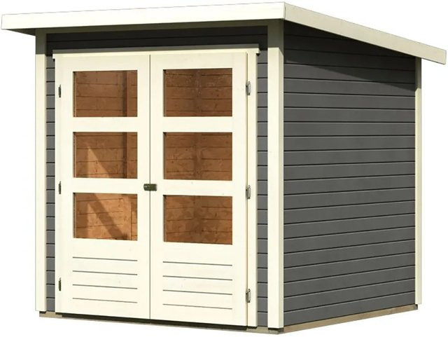 Karibu Holz-Gartenhaus Sitten in Terragrau mit Pultdach und lackierter Oberfläche, B/T: 182 x 182 cm - Bild 1
