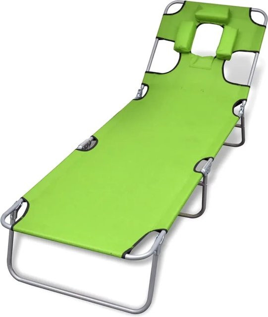 vidaXL Sonnenliege klappbar mit verstellbarer Kopfstütze in Grün aus Stahl und Polyester - Bild 1