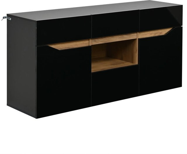 okwish Sideboard mit 4 Schubladen und LED-Beleuchtung in Schwarz, modernes Design für dein Wohnzimmer, B/T/H: 140 x 70 x 40 cm - Bild 1