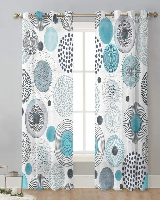 Yiran Furniture Transparente Tüllvorhänge mit geometrischer Textur in Salbeigrün, 2er-Set mit Ösen, Breite: 70 cm, Höhe: 165 cm - Bild 1
