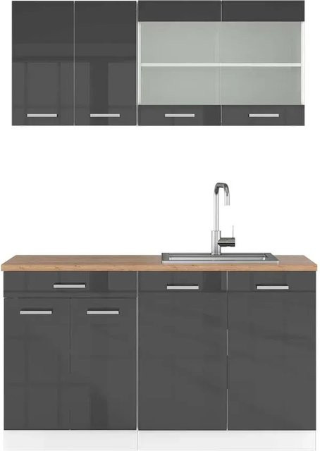 Vicco R-Line Singleküche Anthrazit Hochglanz und Weiß mit Eiche Optik, Breite: 140 cm - Bild 1