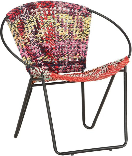 vidaXL Stuhl mit Chindi-Stoff aus Baumwolle und lackiertem Metallgestell in Mehrfarbig gestreift, Höhe: 69 cm, Breite: 39 cm, Tiefe: 39 cm - Bild 1