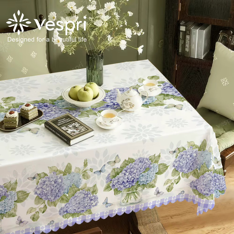 Vespri Frühlings-Tischdecke mit Blumenmuster in Weiß und Lila aus Polyester für Ostern und Partys - Bild 5