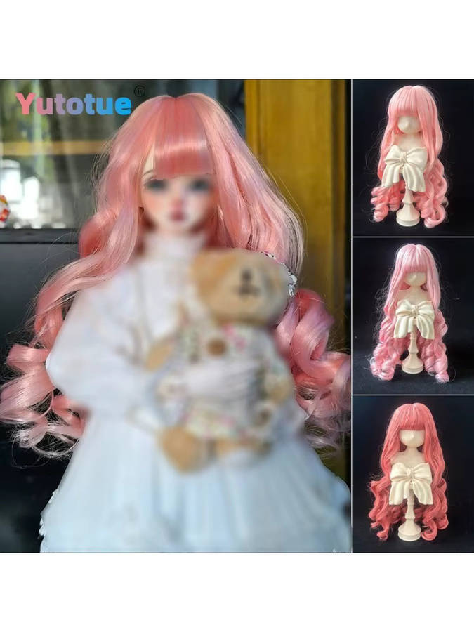 Yutotue Perücke mit lockigem Haar und Pony, Rosa / Pink, Zubehör - Bild 5