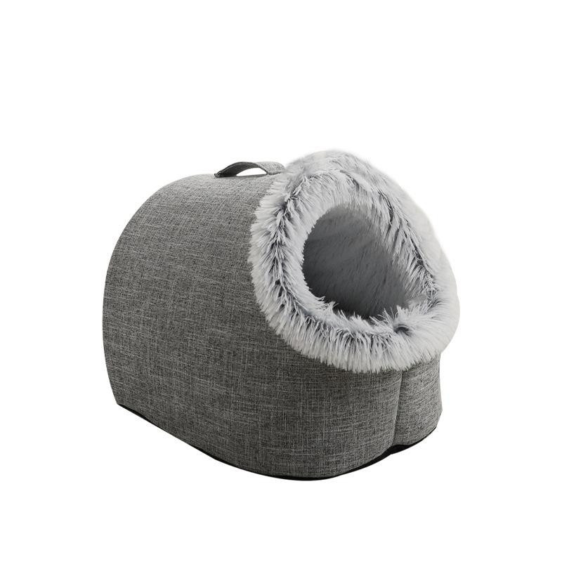 Tragbares Plüschtiernest für Katzen und Hunde als Outdoor-Tierkorb und Schlafsack mit Leine, Grau, B/T/H: 48 x 34 x 32 cm - Bild 3